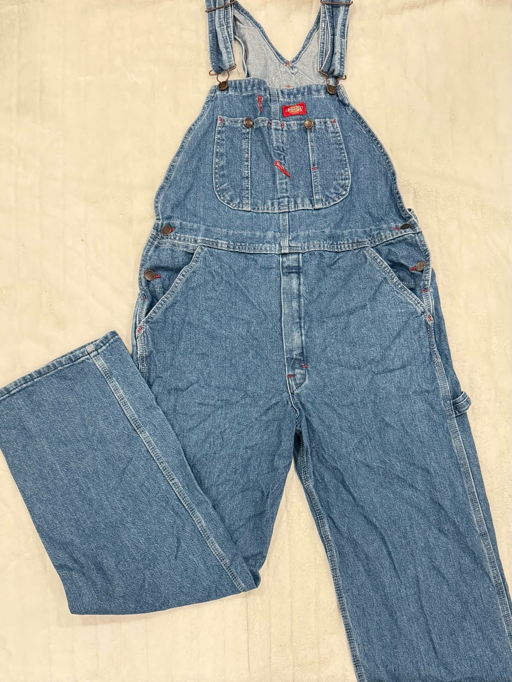 Dickies Men's Relaxed Denim Overalls in Light Blue